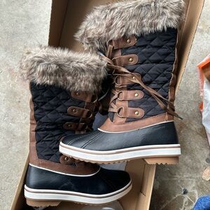 Cozy Quilted Winter rain snow Boots with Faux Fur Trim
